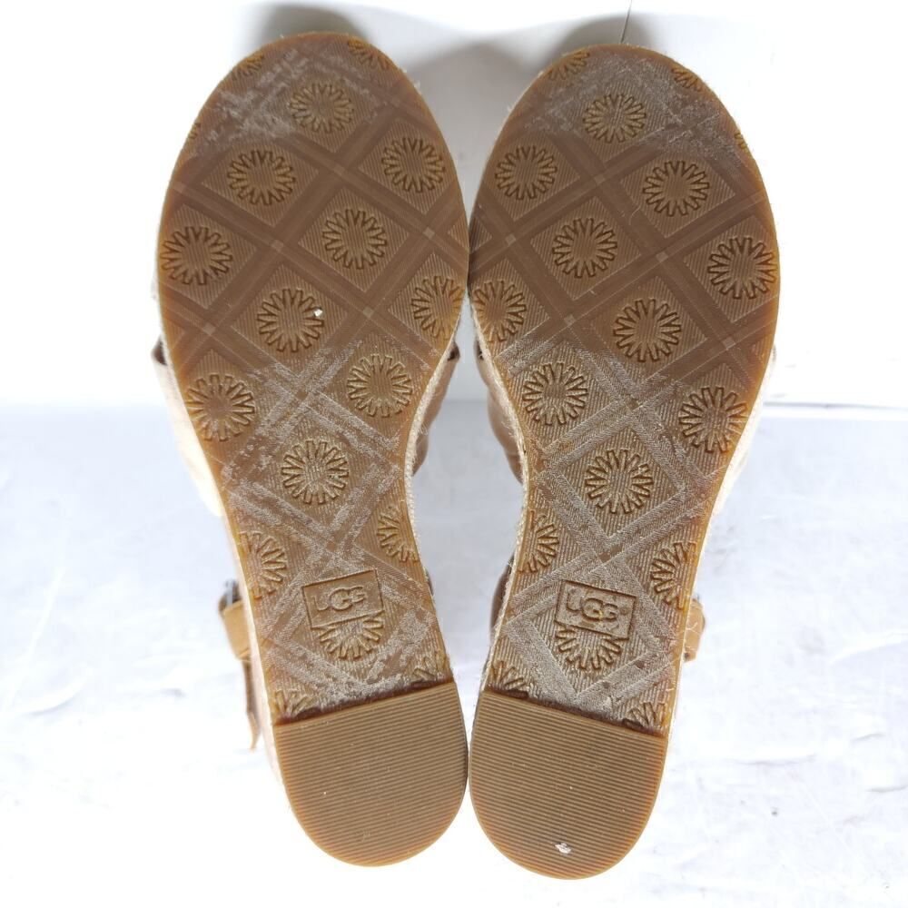 UGG Women's Joslyn US8,5 Canvas Leather Beige Espadrille Wedge Sandals - Picture 13 of 16